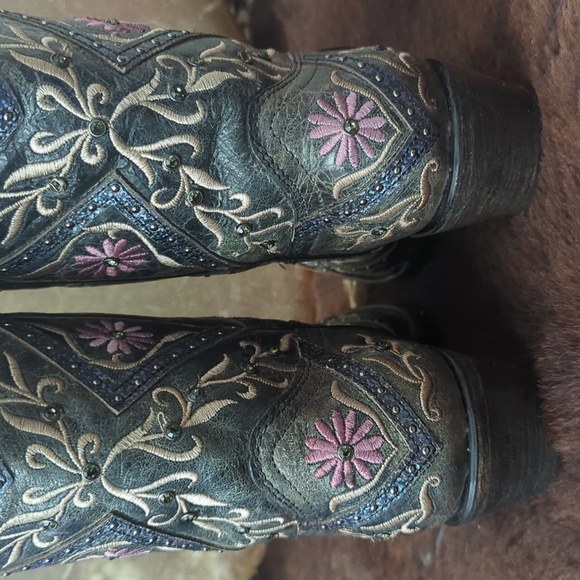 CORRAL E1482 distressed gray floral embroidered snip toe cowgirl boots sz8.5 NWT - Picture 12 of 16